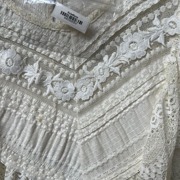 Vivenne Tam Cream Off White Lace Crochet Sheer Romantic Blouse XS - Picture 8 of 12
